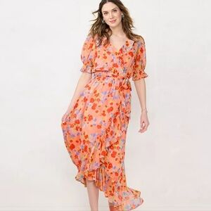 Lauren Conrad Pink Floral Ruffle Tie Maxi Dress New Tags L